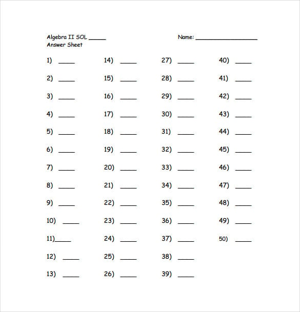 29 Printable Answer Sheet Templates Samples Examples