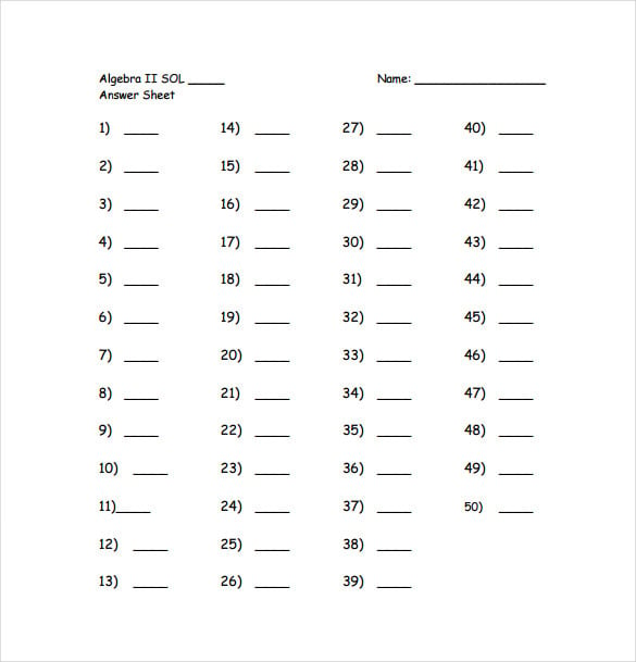 9+ Printable Answer Sheet Templates, Samples & Examples