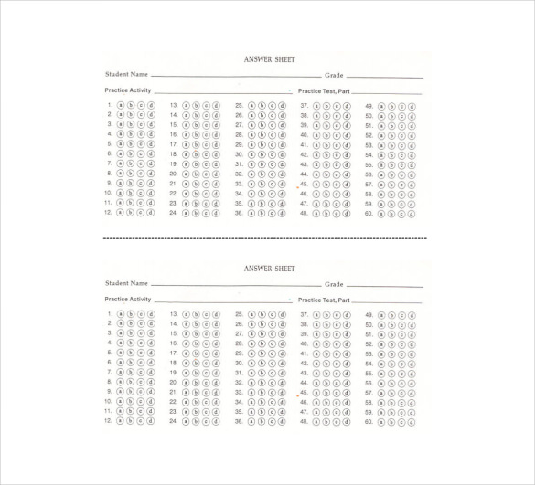 9+ Printable Answer Sheet Templates, Samples & Examples
