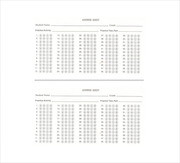 Printable Answer Sheets