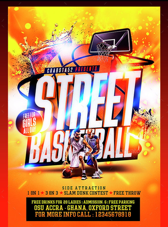 modern psd street basketball flyer template