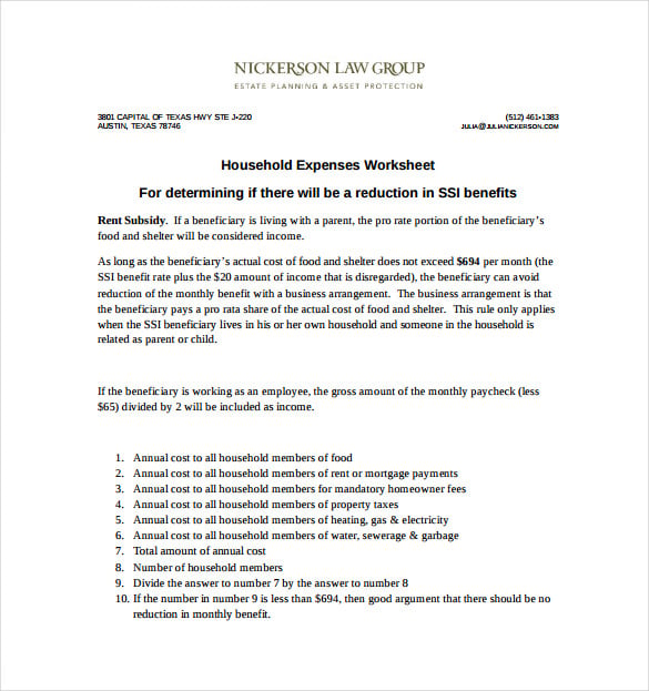 household expenses worksheet pdf template free download 