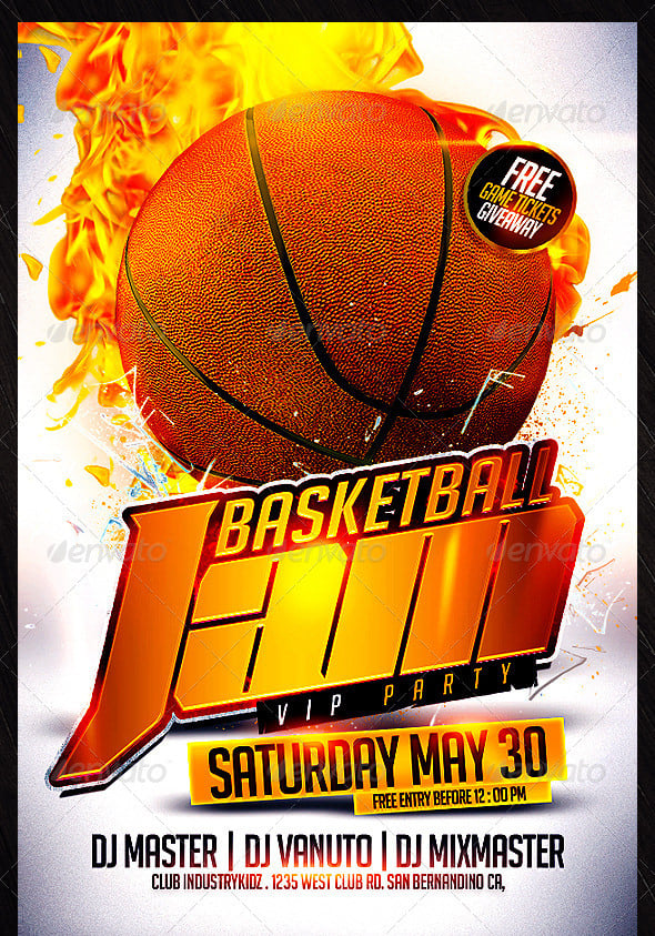 fire background basketball flyer template