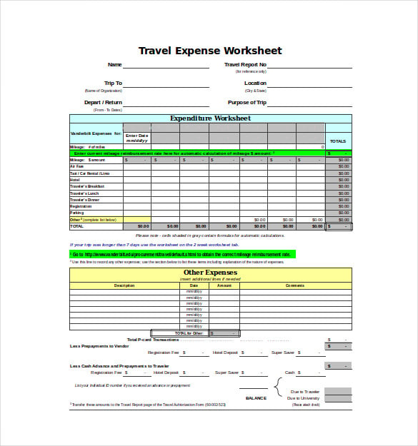 travel expense worksheet excel template free download