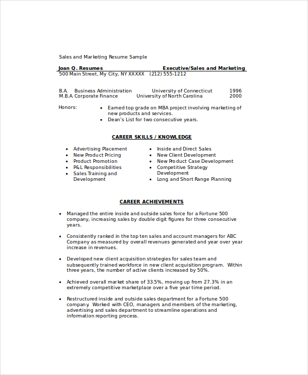 Sales Manager Resume Template 7 Free Word Pdf Documents