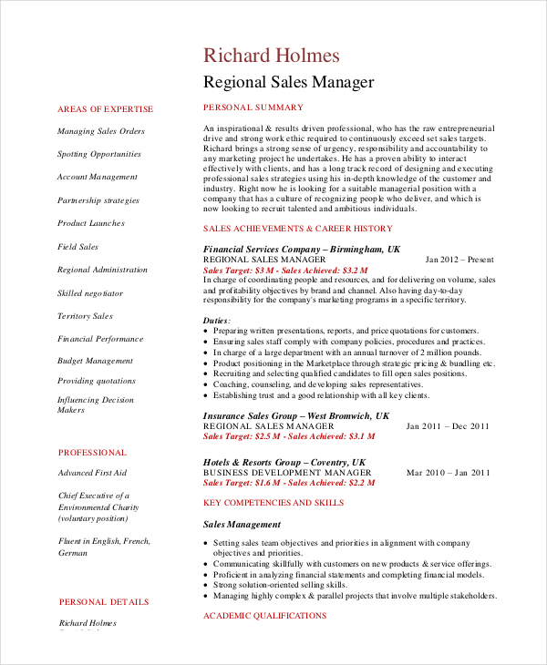 Sales Manager Resume Template - 15+ Free Word, PDF Documents Download