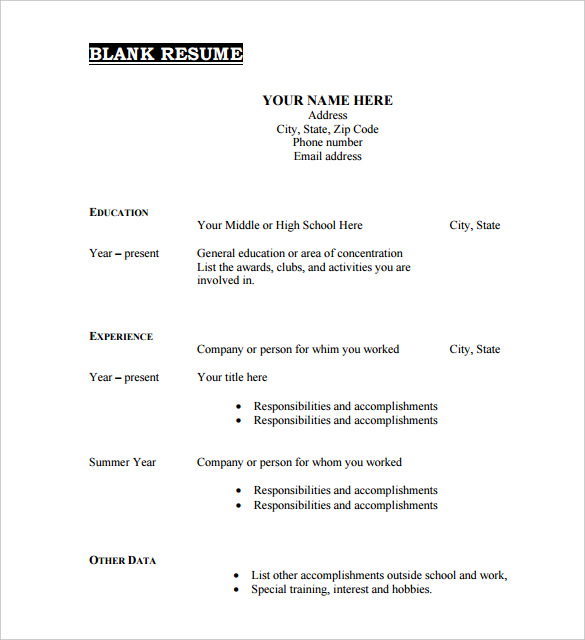 blank resume templates for microsoft word pdf