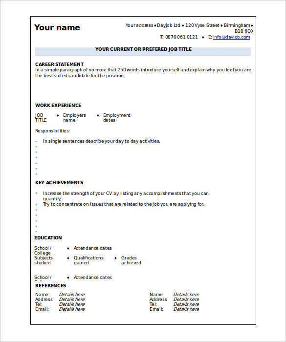 48+ Blank Resume Templates - DOC, PDF