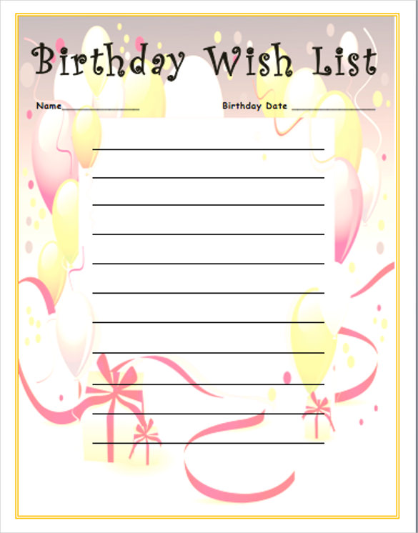 Birthday List Template 7 Free PSD EPS In Design Format Download