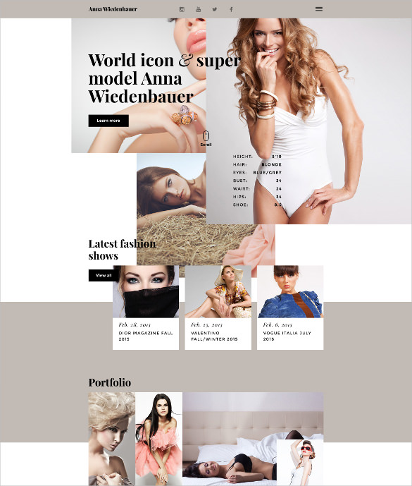 model portfolio fashion website template