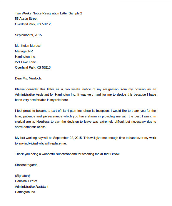 36+ Two Weeks Notice Letter Templates PDF, Google Docs, MS Word