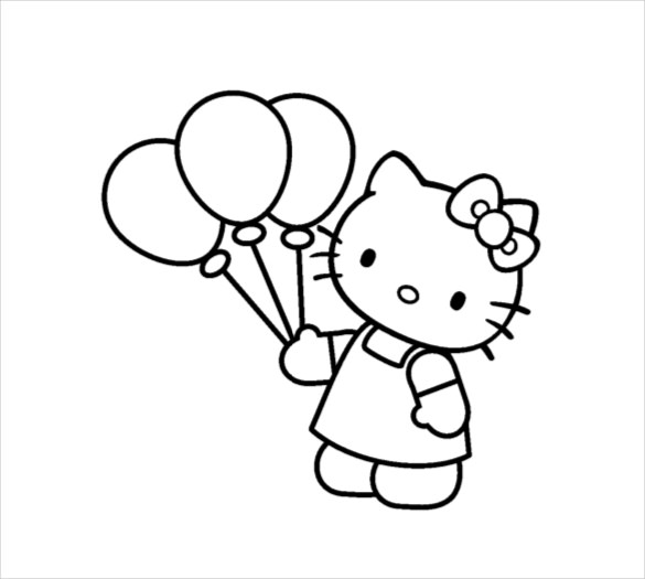 hello kitty with balloons coloring page pdf download