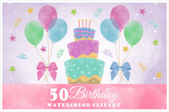 birthday watercolor clipart cake template