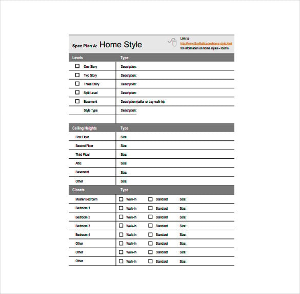 home construction specification sheet pdf template free download