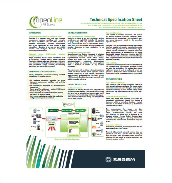 technical specification sheet pdf template free download