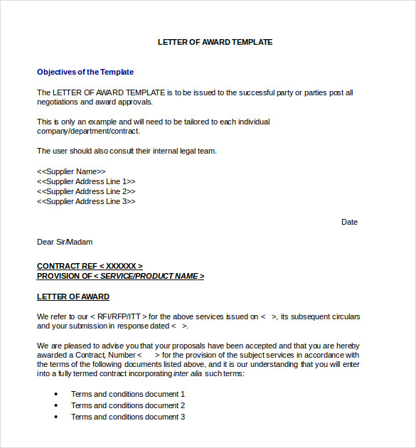 23 Award Letter Templates PDF DOC