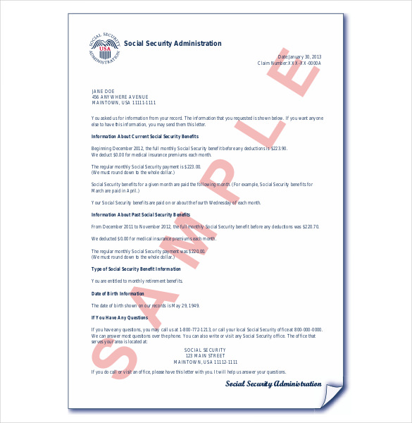 Social Security Awards Letter Sample 2020