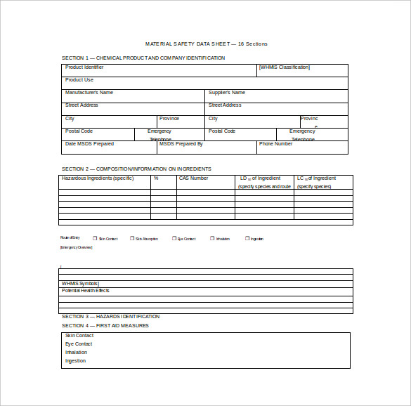 Printable Material Safety Data Sheet Template Printable Templates 