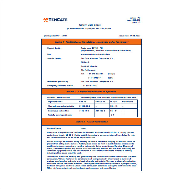 safety data sheet pdf template free download