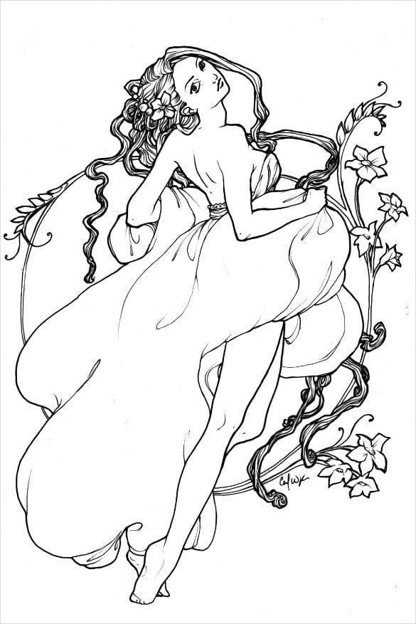 beautiful girl adult coloring page
