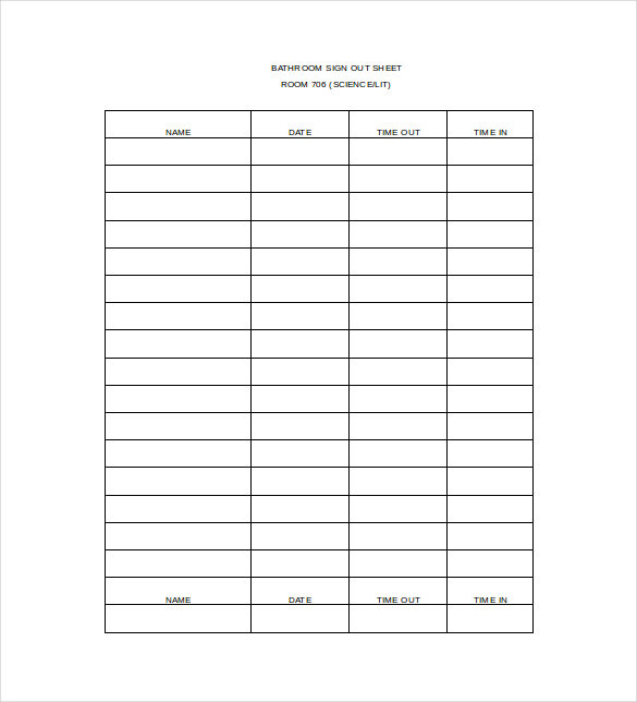 Free Sign Out Sheet Template Word