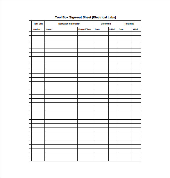 tool box sign out sheet pdf template free download