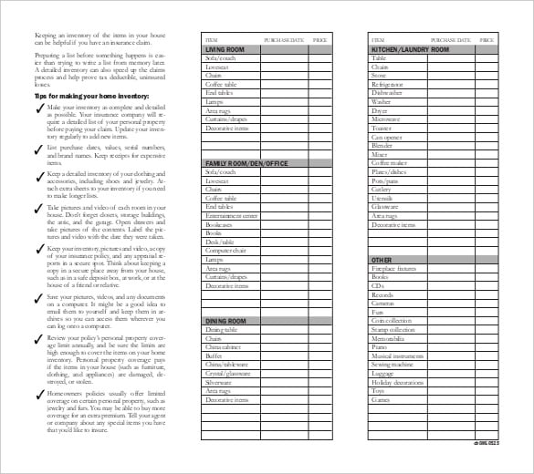home inventory checklist pdf