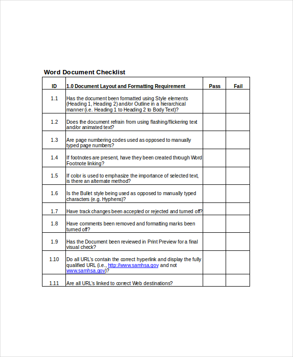 word documentation checklist template