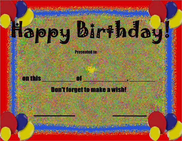 free printable birthday certificate template