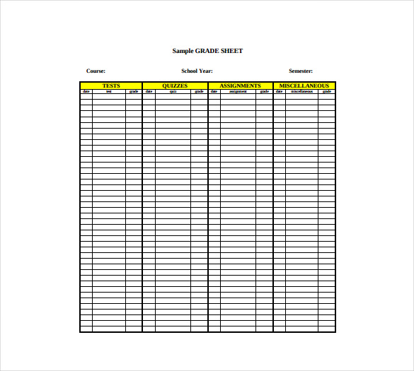 sheet grade excel sample in Template Word, PDF  Grade   Documents Sheet Free 24 Excel,