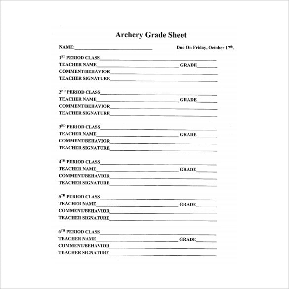 archery grade sheet free pdf template download