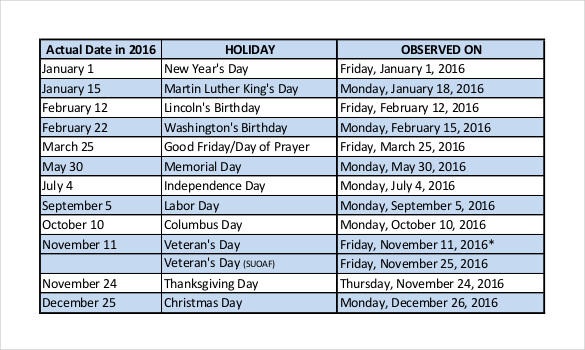 bor system office holiday schedule pdf format free template