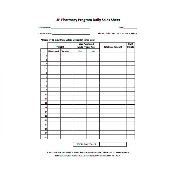 p pharmacy program daily sales sheet pdf free download