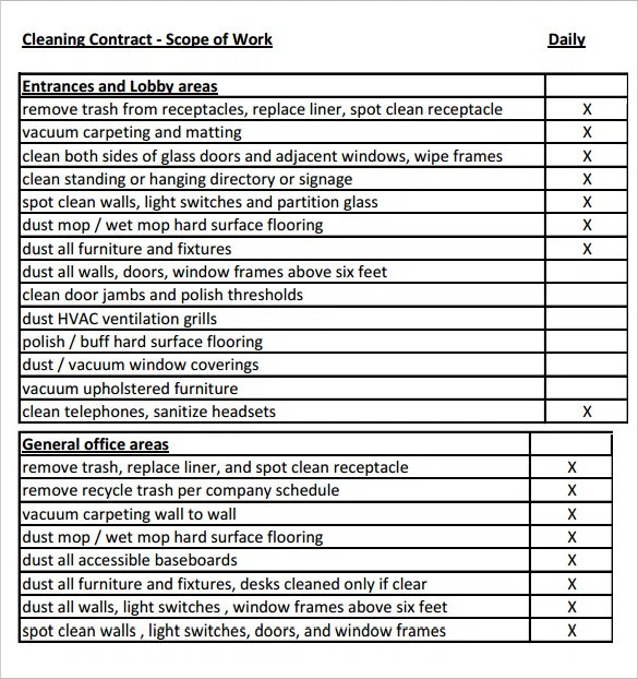 printable cleaning contract scope of work template pdf