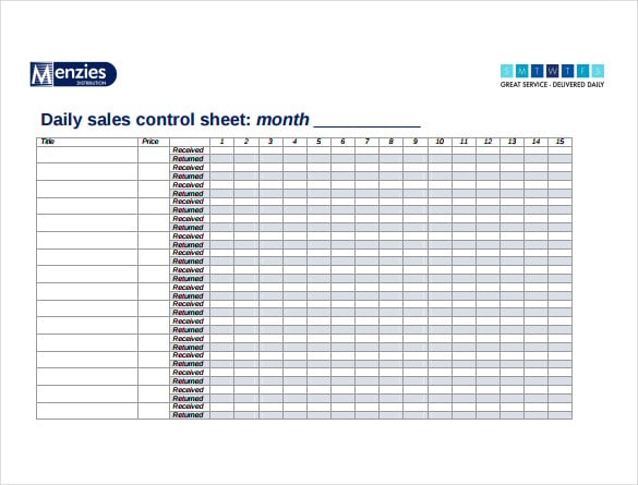 daily sales control sheet pdf free download