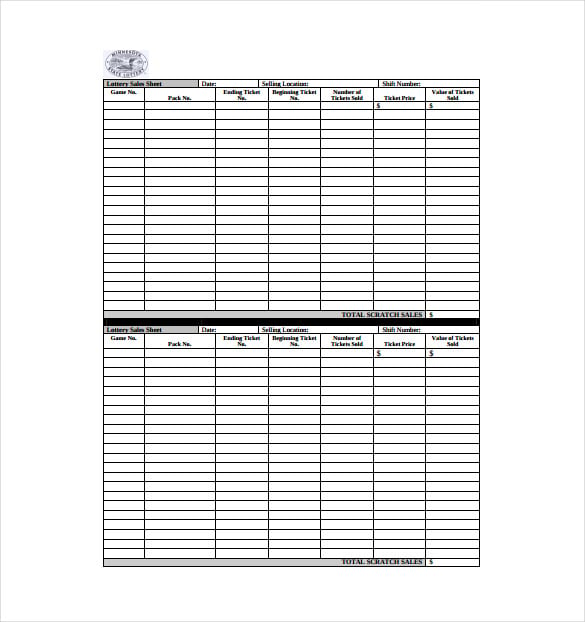 lottery sales sheet free pdf template download