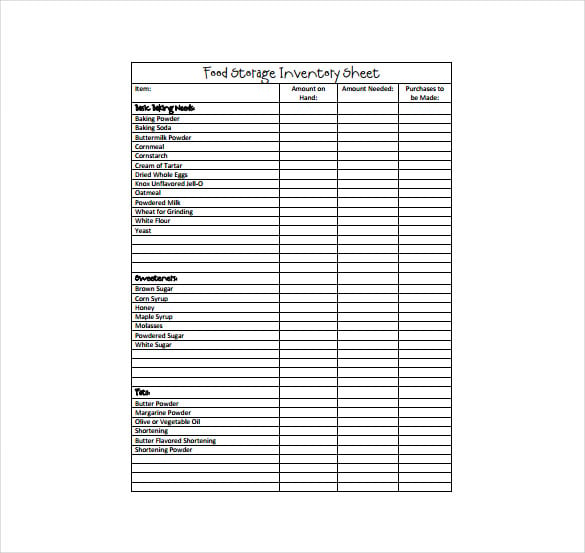 food storage inventory sheet free pdf template download
