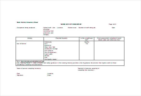 work activity inventory sheet word template free download