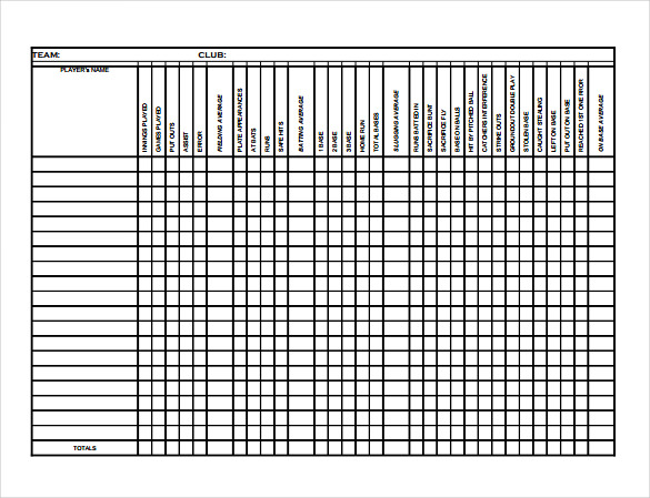 batting fielding stat sheet pdf template free download