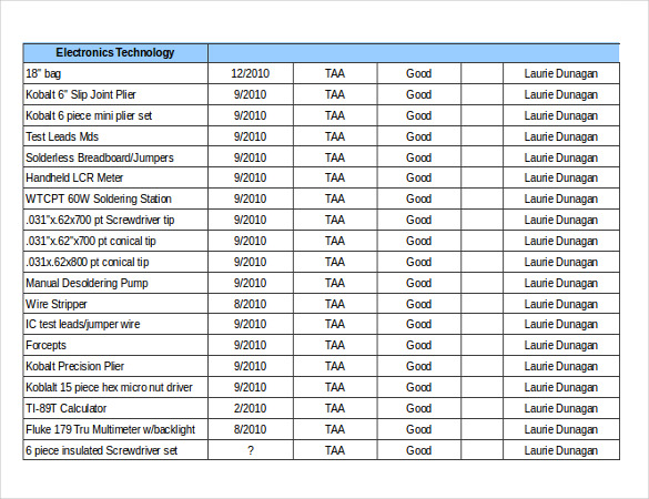 tool inventory template for free download