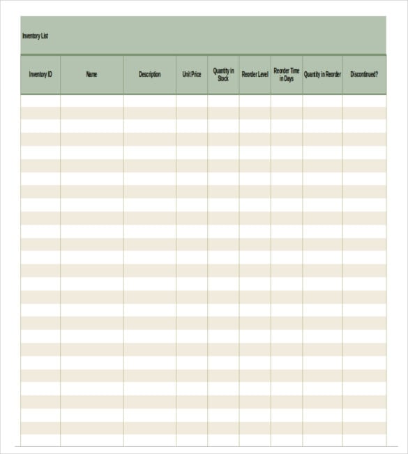 free printable inventory count sheets
