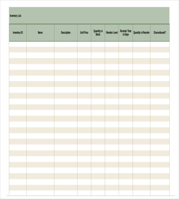 free printable inventory count sheets