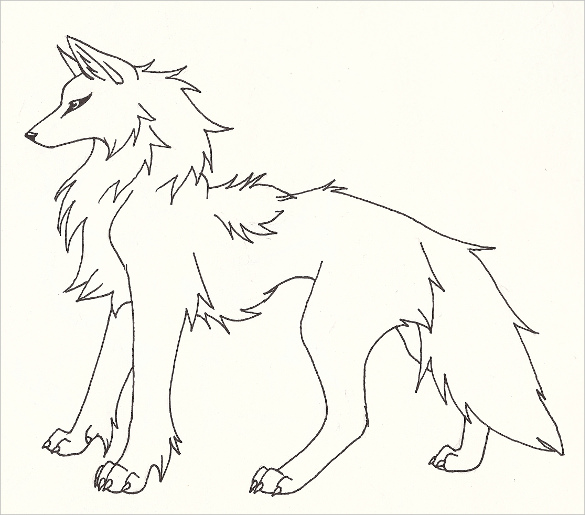 anime wolf drawing outline