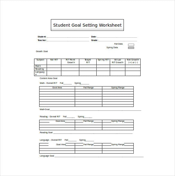 student goal setting worksheet word template free download