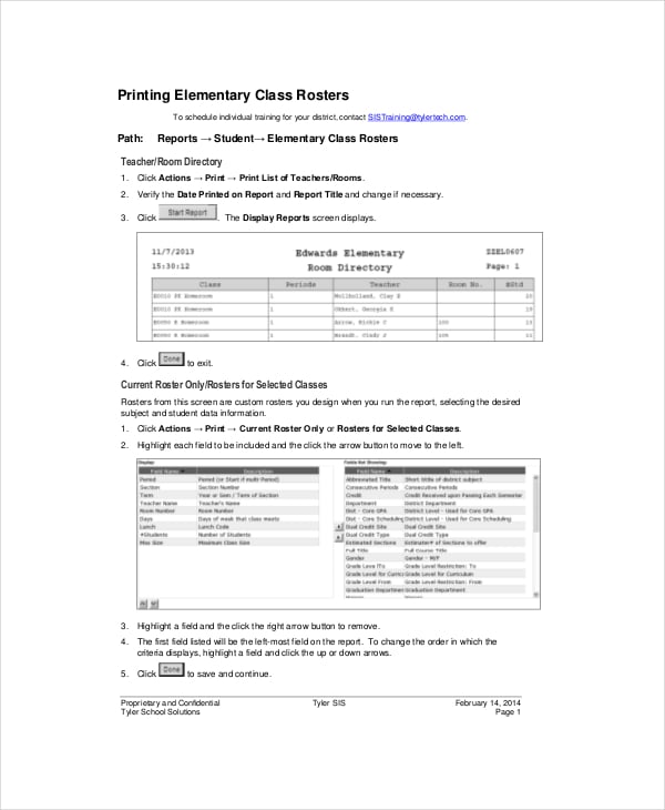 printing elementary class rosters template