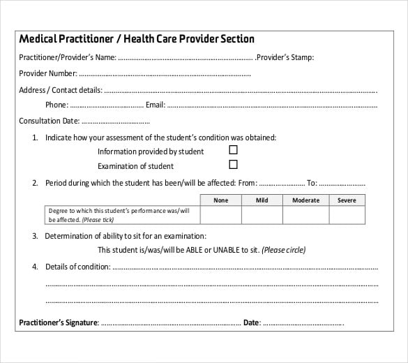 medical certificate special consideration pdf free template