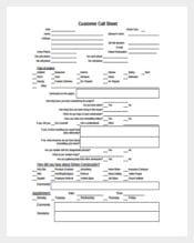 Customer Call Sheet PDF Template Free