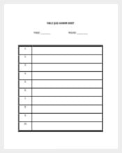 Table Quiz Answer Sheet Word Template Free