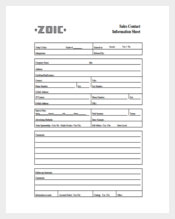 Sales Contact Information Sheet PDF Template Free