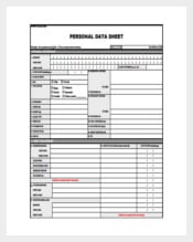 Personal Data Sheet PDF Template Free